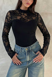 Floral Lace Mock Neck Long Sleeve Top