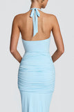 Ruched Halter Cutout Bodycon Casual Dress