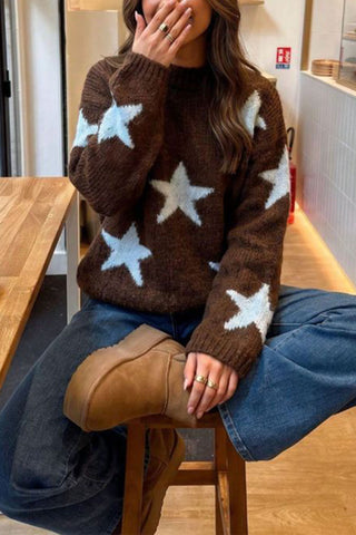 Star Pattern Crew Neck Knit Sweater