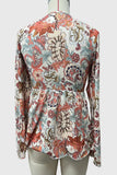 Floral V-Neck Tie Front Bell Sleeve Blouse
