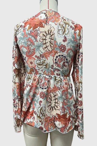 Floral V-Neck Tie Front Bell Sleeve Blouse