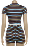 Striped Short-Sleeve Crop Top and Shorts Set
