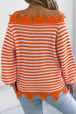 Striped Off-Shoulder Frayed Knit Sweater