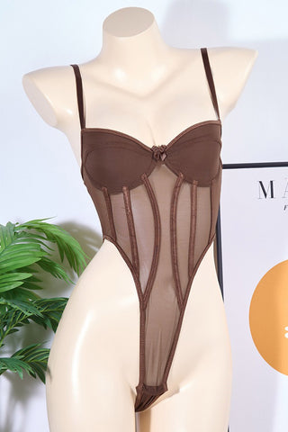 Mesh Panel Bodysuit with Strappy Design