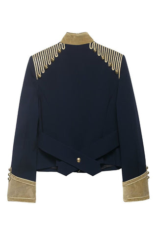 Military Braid Mock Neck Cropped Jacket