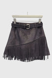 Fringe A-Line Belted Mini Skirt
