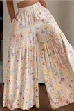 Floral Print Tiered Wide-Leg Pants