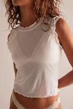 Ribbed Ruffle Trim Sleeveless Crop Tank