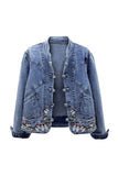 Butterfly Frog Button Denim Jacket