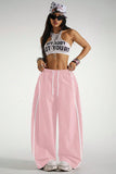 Side Stripe Drawstring Wide-Leg Casual Pants