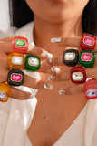 Square Gemstone Resin Statement Ring