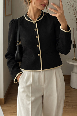 Contrast Trim Mock Neck Cropped Jacket