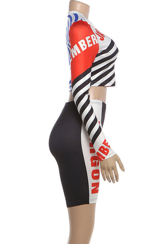 Striped Long Sleeve Crop Top and Shorts Set
