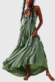 Ruffle Tiered Halter Maxi Casual Dress