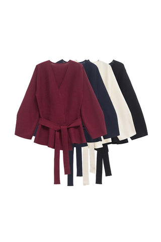 V-Neck Wrap Tie Waist Knit Cardigan