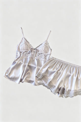 Lace Trim Satin Cami Pajama Set
