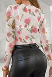 Sheer Floral Long Sleeve Crew Neck Top
