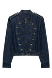 Military Button Crop Denim Jacket