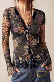 Sheer Floral Print Button-Front Blouse