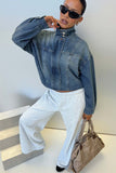 High Collar Crop Denim Jacket