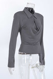 Ruched V-Neck Long Sleeve Top