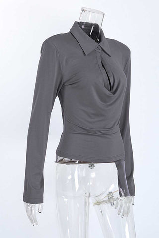 Ruched V-Neck Long Sleeve Top