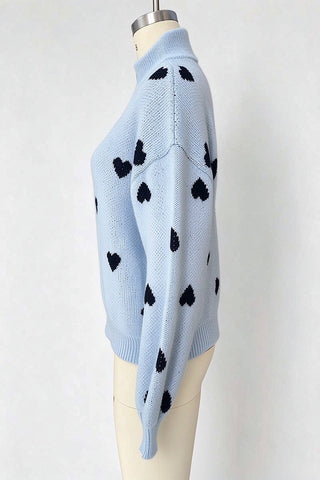 Heart Print Half-Zip Knit Sweater