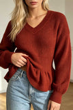 V-Neck Ribbed Peplum Sweater