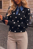 Polka Dot Denim Collar Knit Sweater