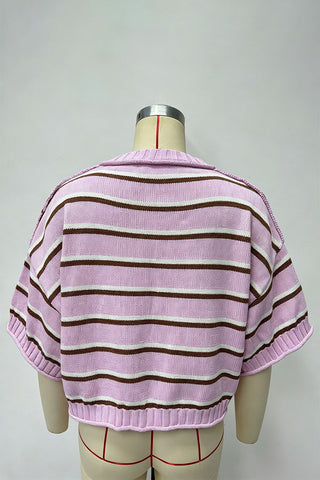 Striped Crew Neck Drop Shoulder Sweater