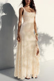 Ruched Square Neck Lace Maxi Dress