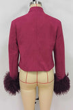 Fur Cuff Frog Button Stand Collar Jacket