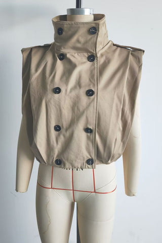 Double-Breasted Stand Collar Sleeveless Vest