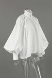 Polka Dot Puff Sleeve Mock Neck Blouse