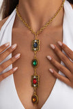 Multi-Gem Vintage Drop Chain Necklace