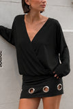 V-Neck Long Sleeve Grommet Mini Casual Dress