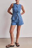 Button-Front Denim Top and Shorts Set