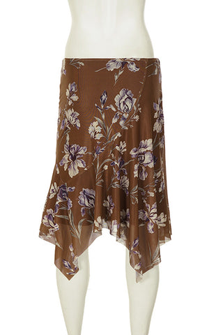 Floral Midi Skirt with Asymmetric Hem