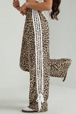 Leopard Print Side Stripe Wide Leg Pants