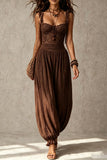 Lace Bodice Ruffle Strap Balloon Leg Jumpsuit