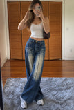 Plaid Fade Wide-Leg Straight Jeans