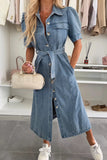 Belted Button-Front Denim Dress