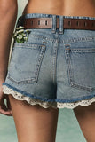 Eyelet Hem Denim Shorts