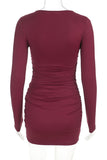 Ruched Cowl Neck Long Sleeve Mini Dress
