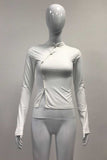 Mock Neck Keyhole Button-Front Blouse