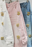 Eye-Embellished Cargo Denim Shorts
