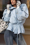 Puff Sleeve Drawstring Waist Jacket