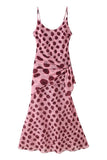 Polka Dot Spaghetti Strap Wrap Midi Dress