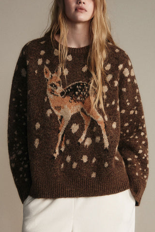 Fish Graphic Crew Neck Knit Sweater