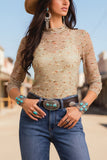 Sheer Sleeve Mock Neck Printed Top